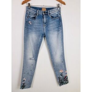 Driftwood Jackie Jeans‎ Floral Embroidered Size 26 Cottage Garden Strawberries